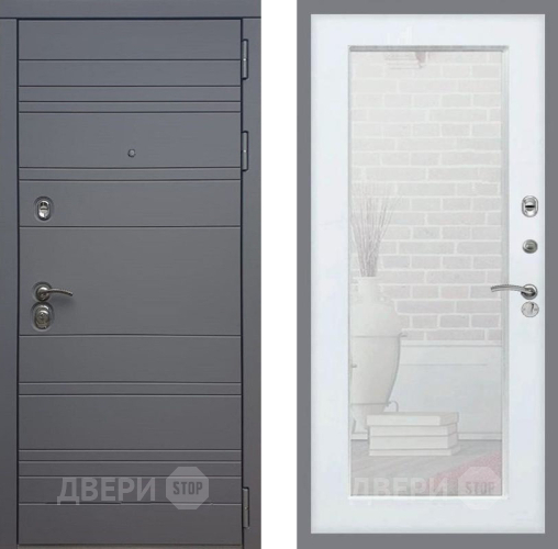 Входная металлическая Дверь Рекс (REX) 14 силк титан Зеркало Пастораль Белый ясень в Долгопрудном