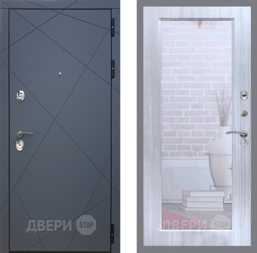 Входная металлическая Дверь Рекс (REX) 13 Силк Титан Зеркало Пастораль Сандал белый в Долгопрудном